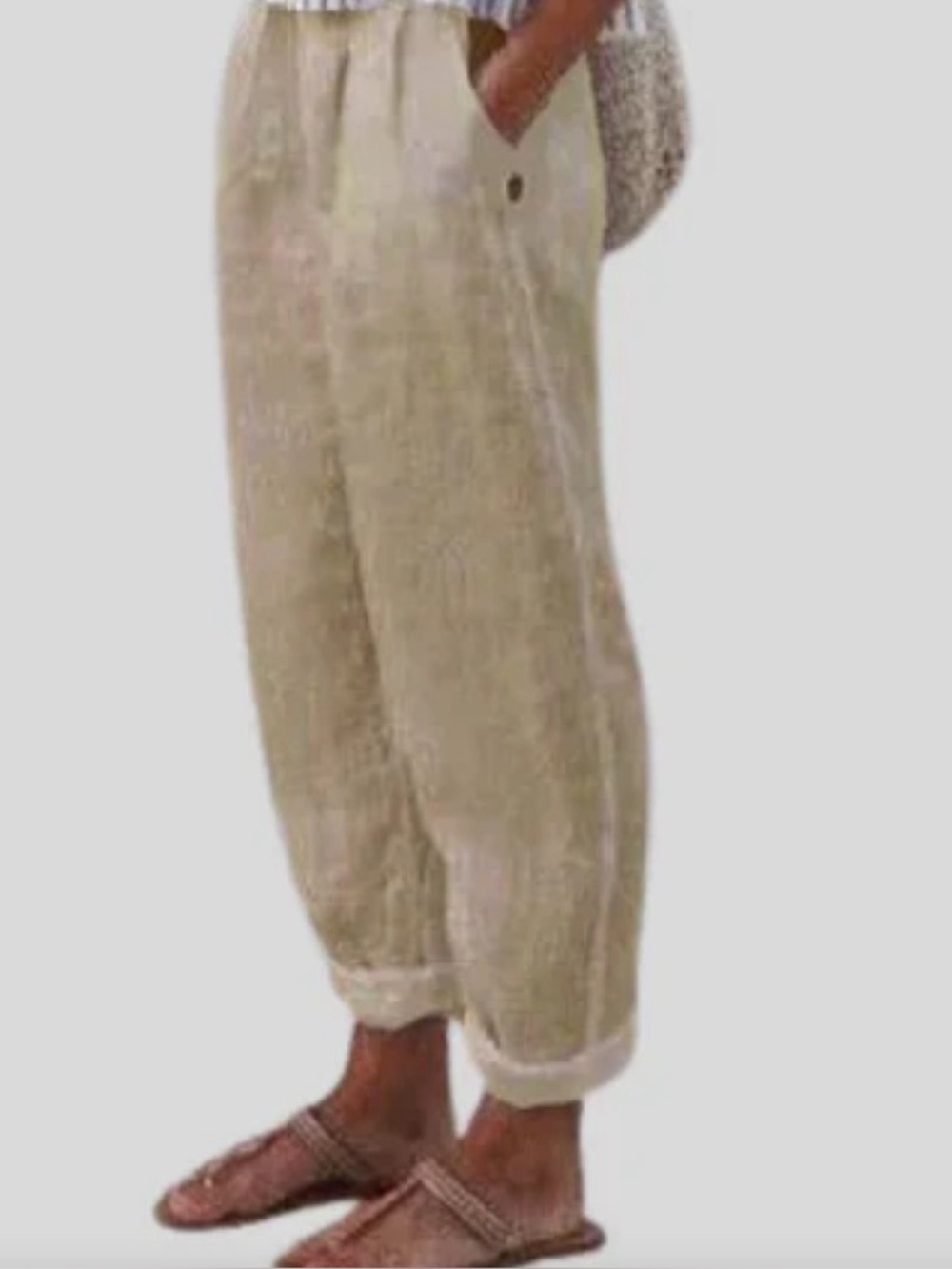 Folded Hem Linen Trousers for Women